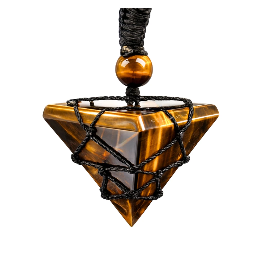Tiger Eye Pyramid Macrame Pendant Necklace