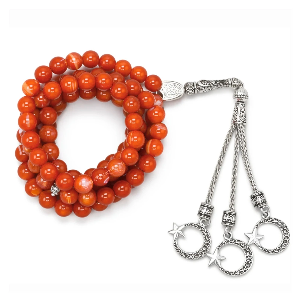Red Banded Agate Crystal Tasbih (Silver)