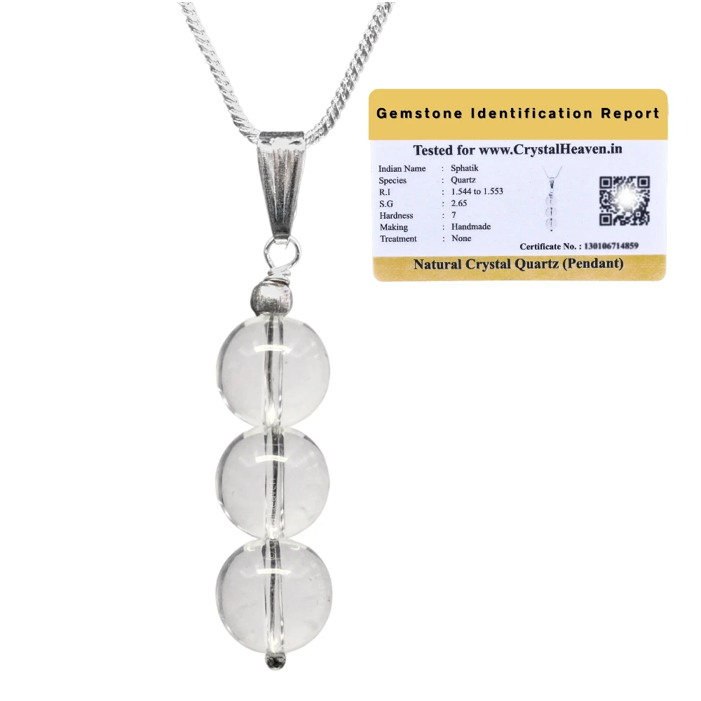 Clear Quartz Crystal Bead Necklace (Silver)