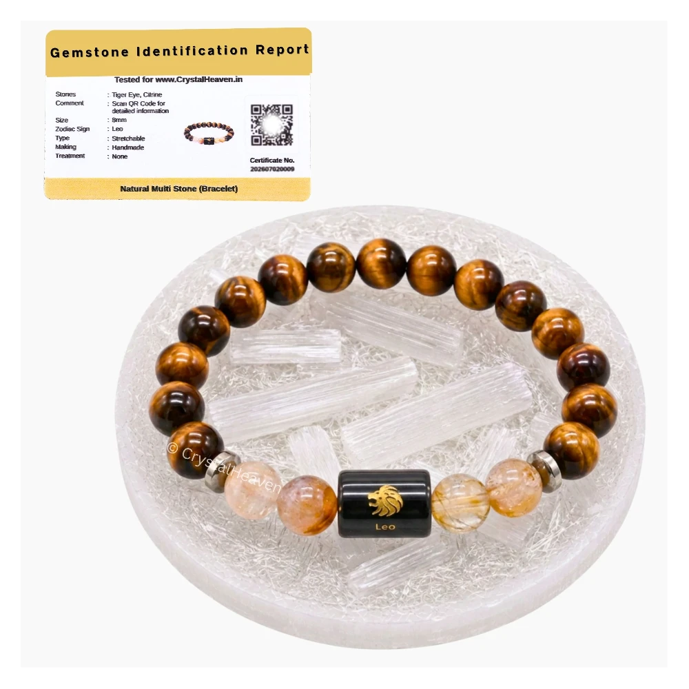 Leo Bracelet (सिंह राशि) - Tiger Eye & Citrine (With Selenite Plate)