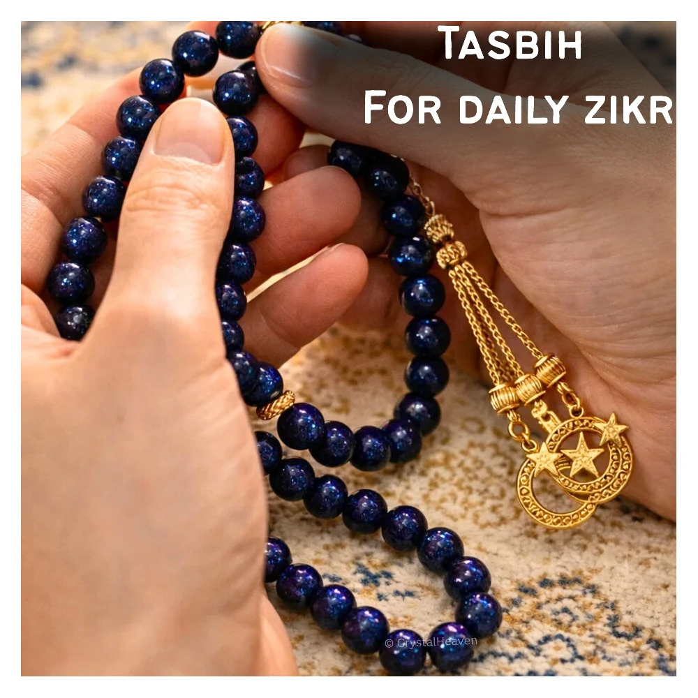 Blue Goldstone Crystal Tasbih (Gold)
