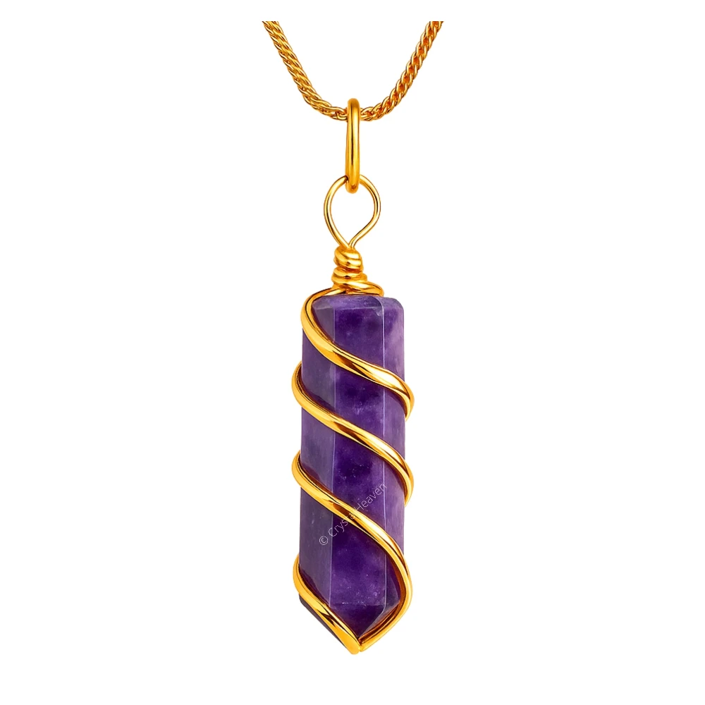 Amethyst Necklace - Spiral Pencil Point (Gold)