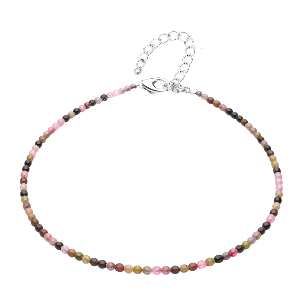 Multi Tourmaline Anklet - 2mm Faceted Beads (Silver)