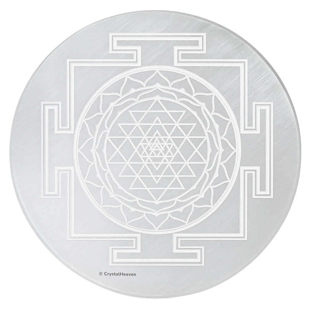 Selenite Charging Plate with Sri Yantra (4 Inch)