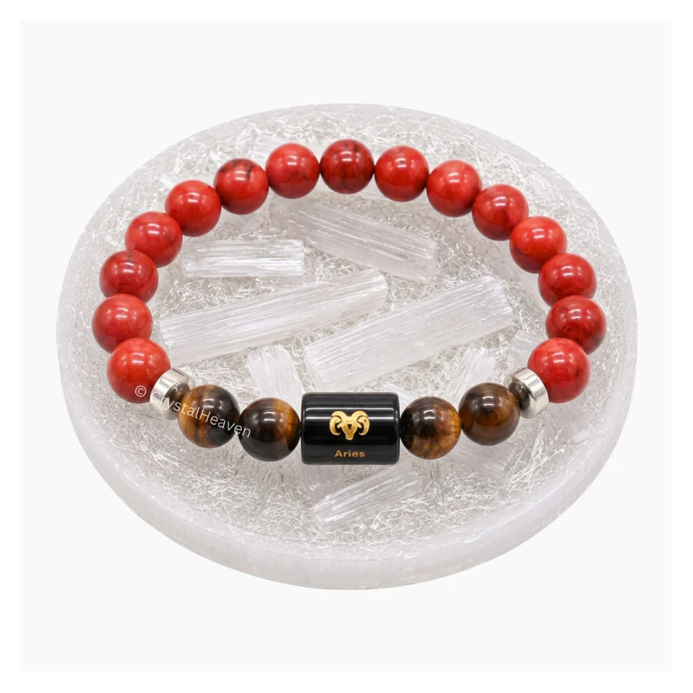 Aries Bracelet (मेष राशि) - Red Jasper & Tiger Eye (With Selenite Plate)