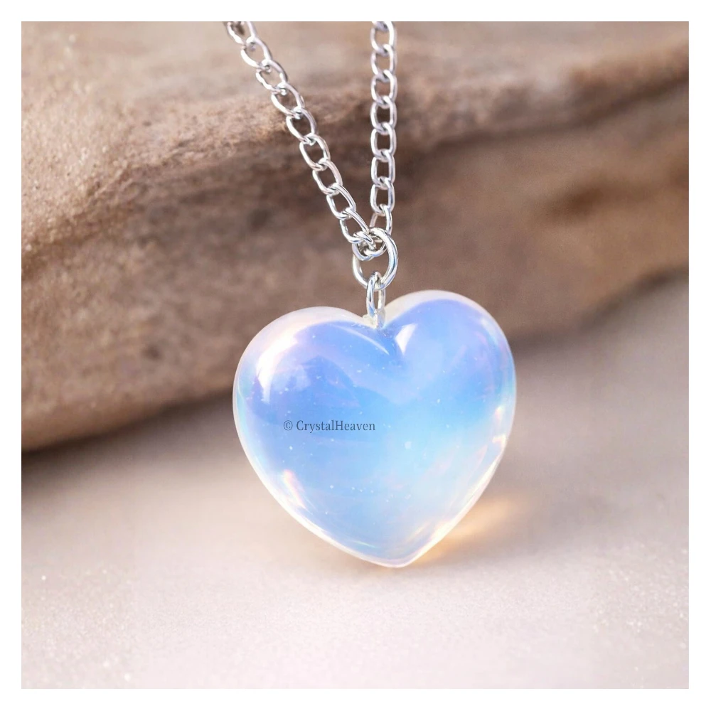 Opalite Heart Crystal Necklace (Puffy Heart)