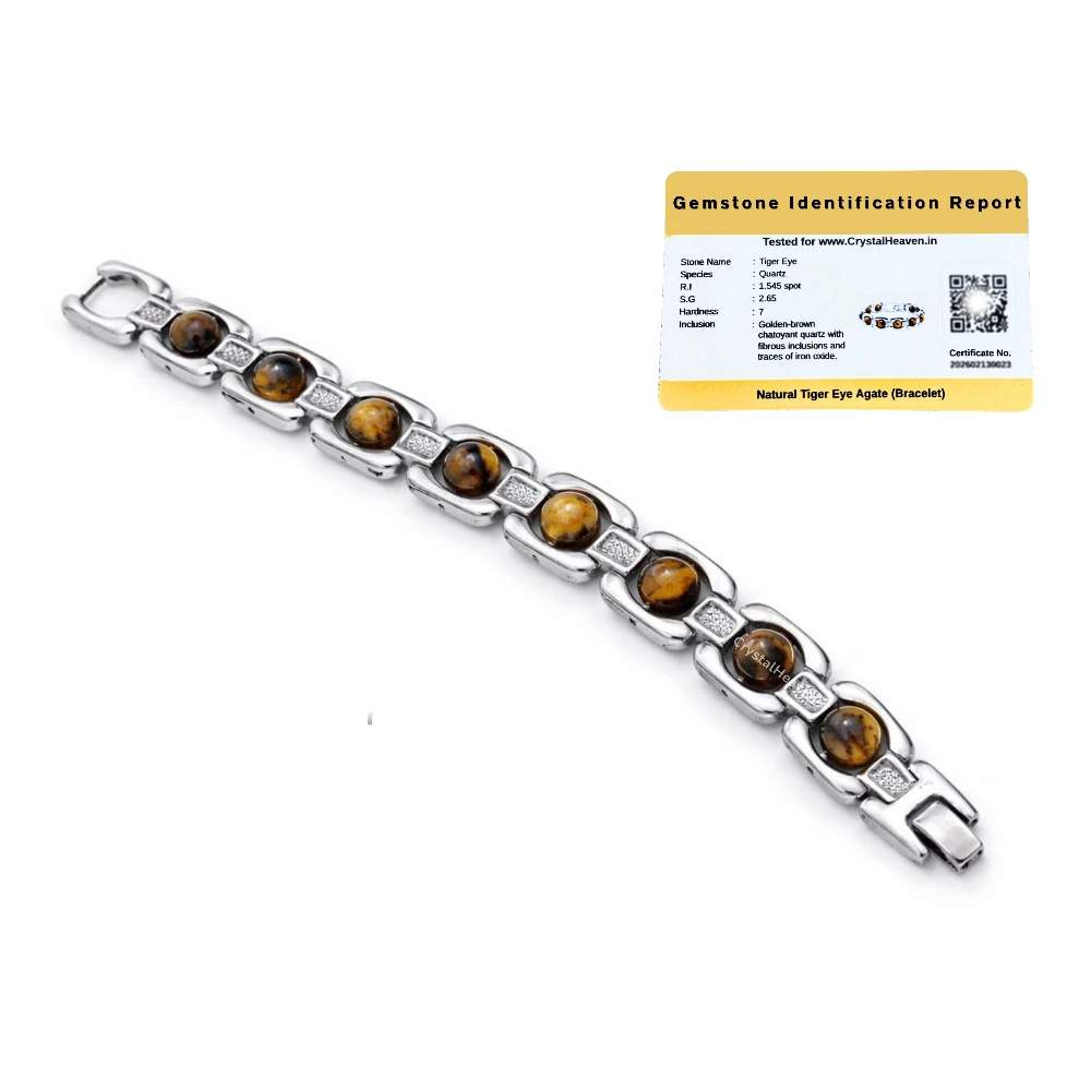 Tiger Eye Bracelet - Premium Silver Chain