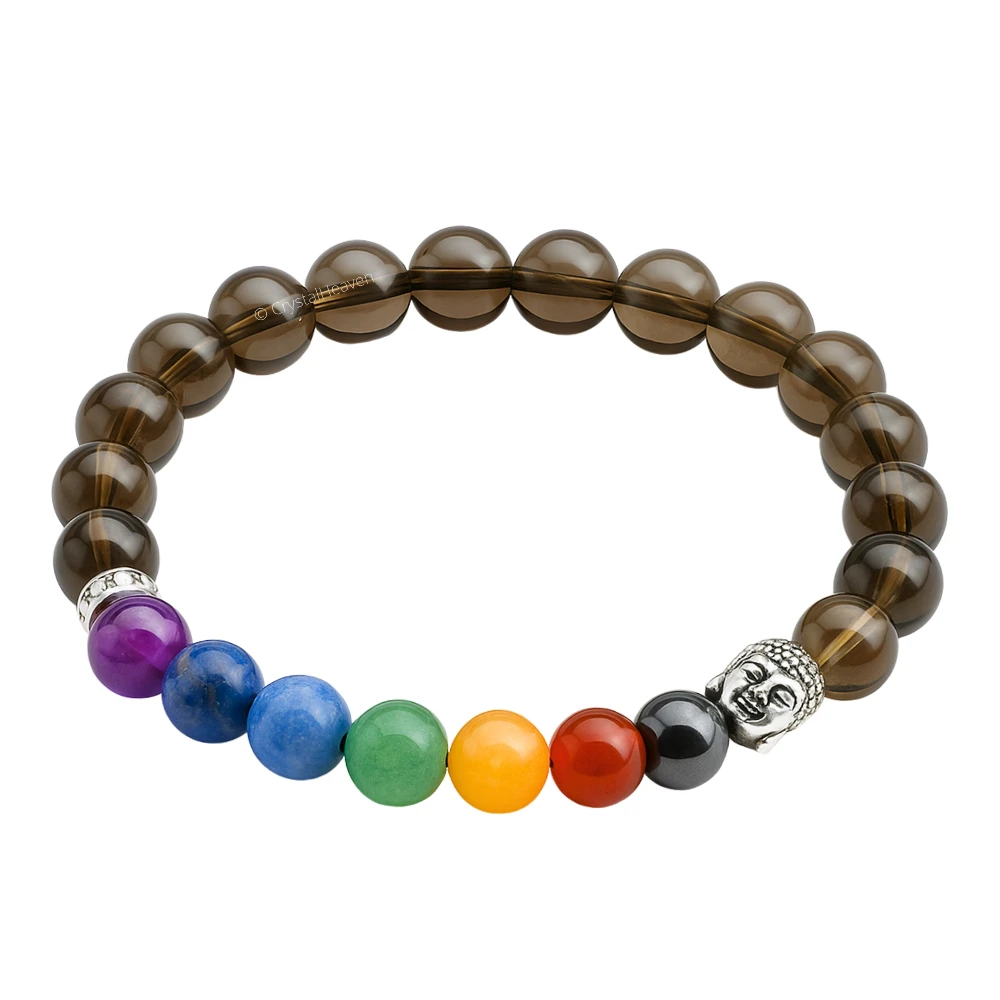 Smoky Quartz Chakra with Buddha Bracelet (Elastic)
