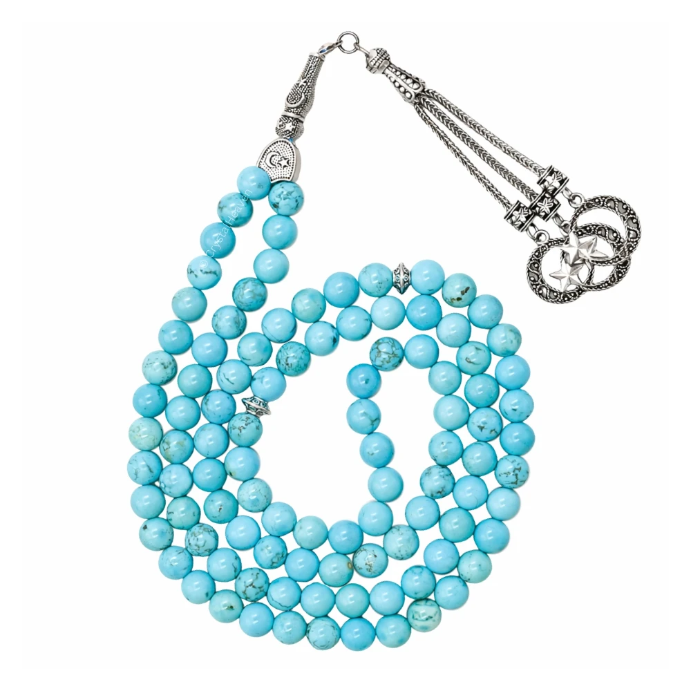 Magnesite Turquoise Crystal Tasbih (Silver)