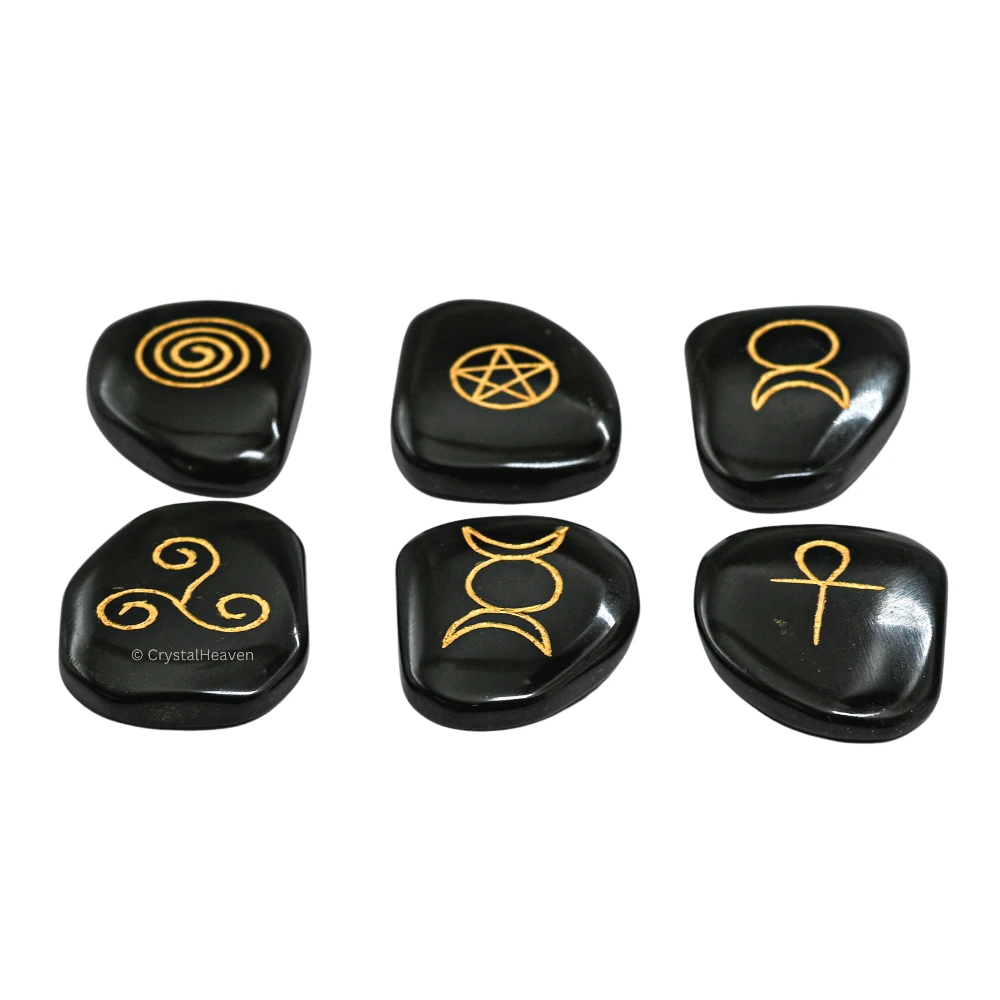 Black Agate Pagan Wiccan Stones (Set of 6)