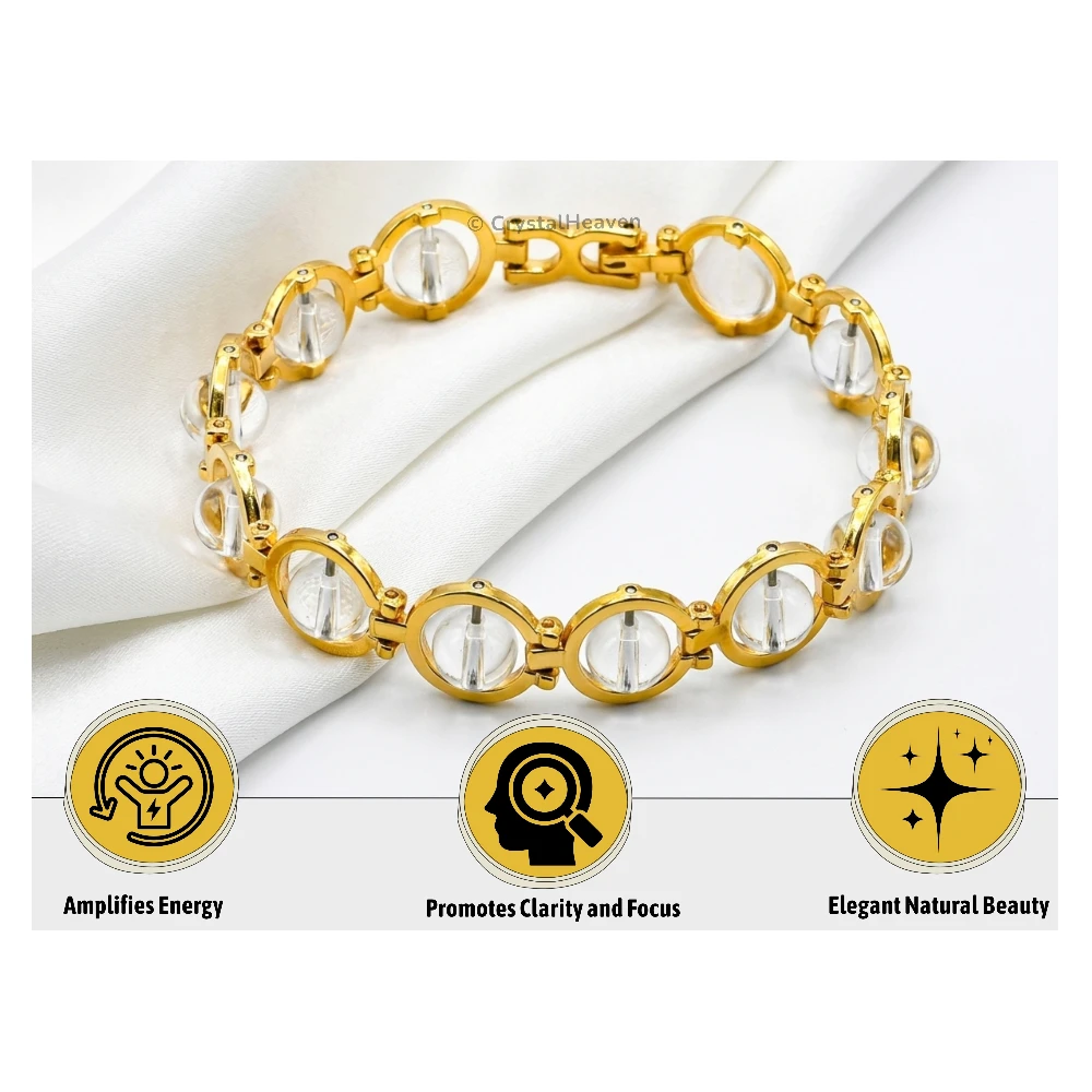 Clear Quartz Bracelet - Round Gold Chain