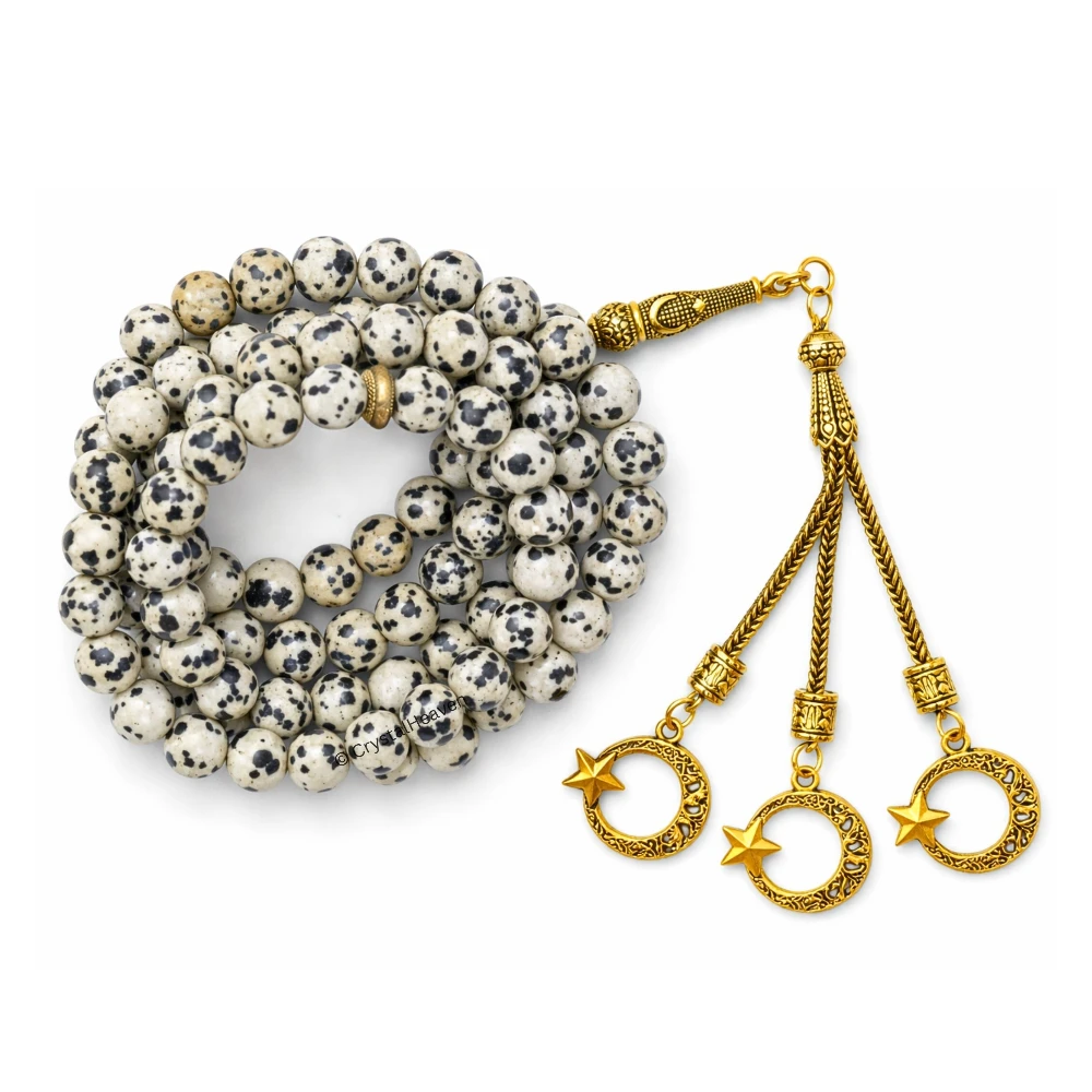 Dalmatian Jasper Crystal Tasbih (Gold)