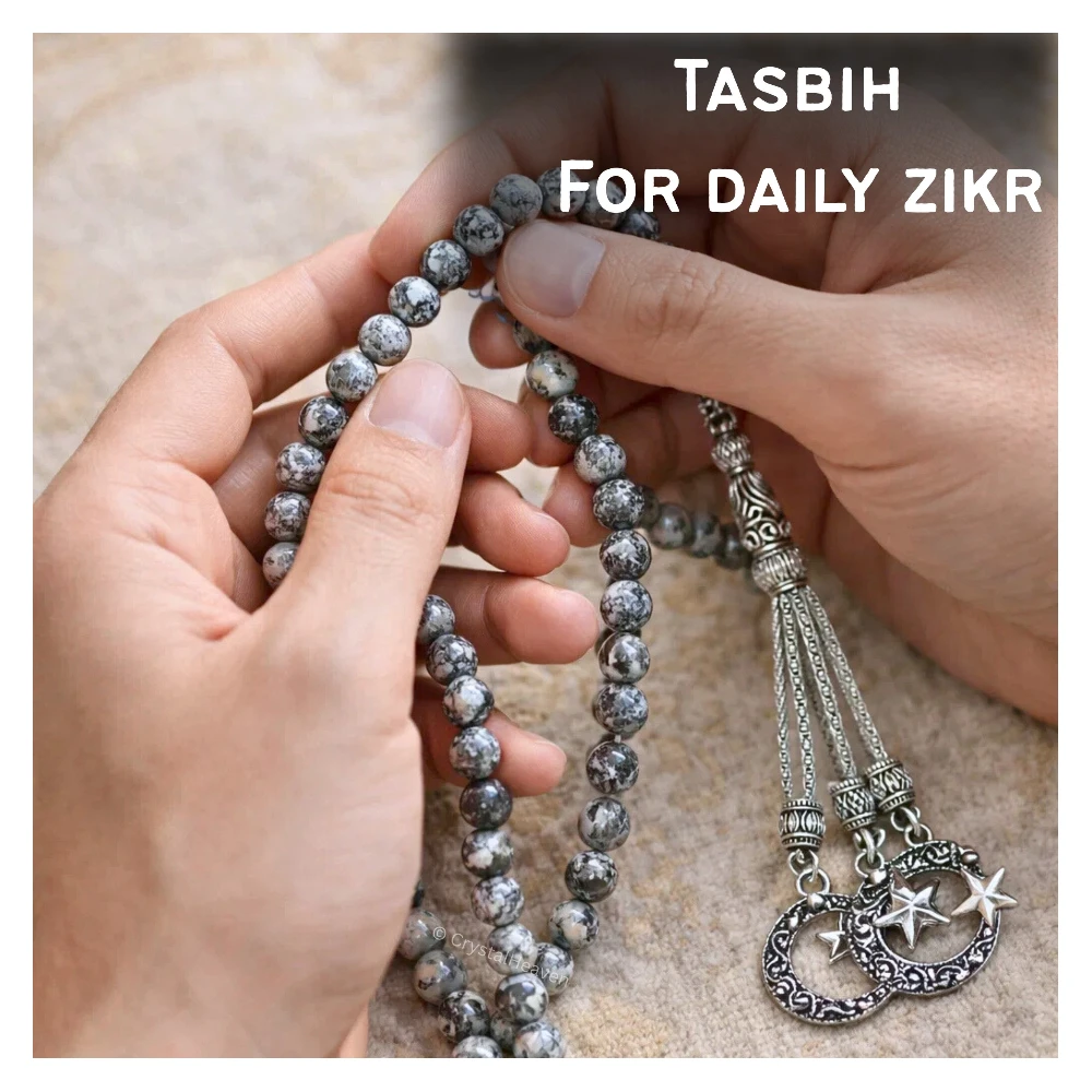 Black Picasso Crystal Tasbih (Silver)