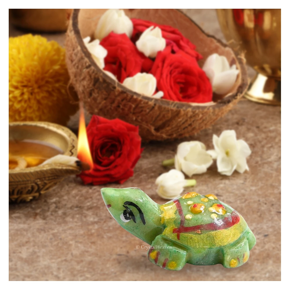 Green Aventurine Crystal Gemstone Hand Painted Tortoise (1-1.5 Inch)