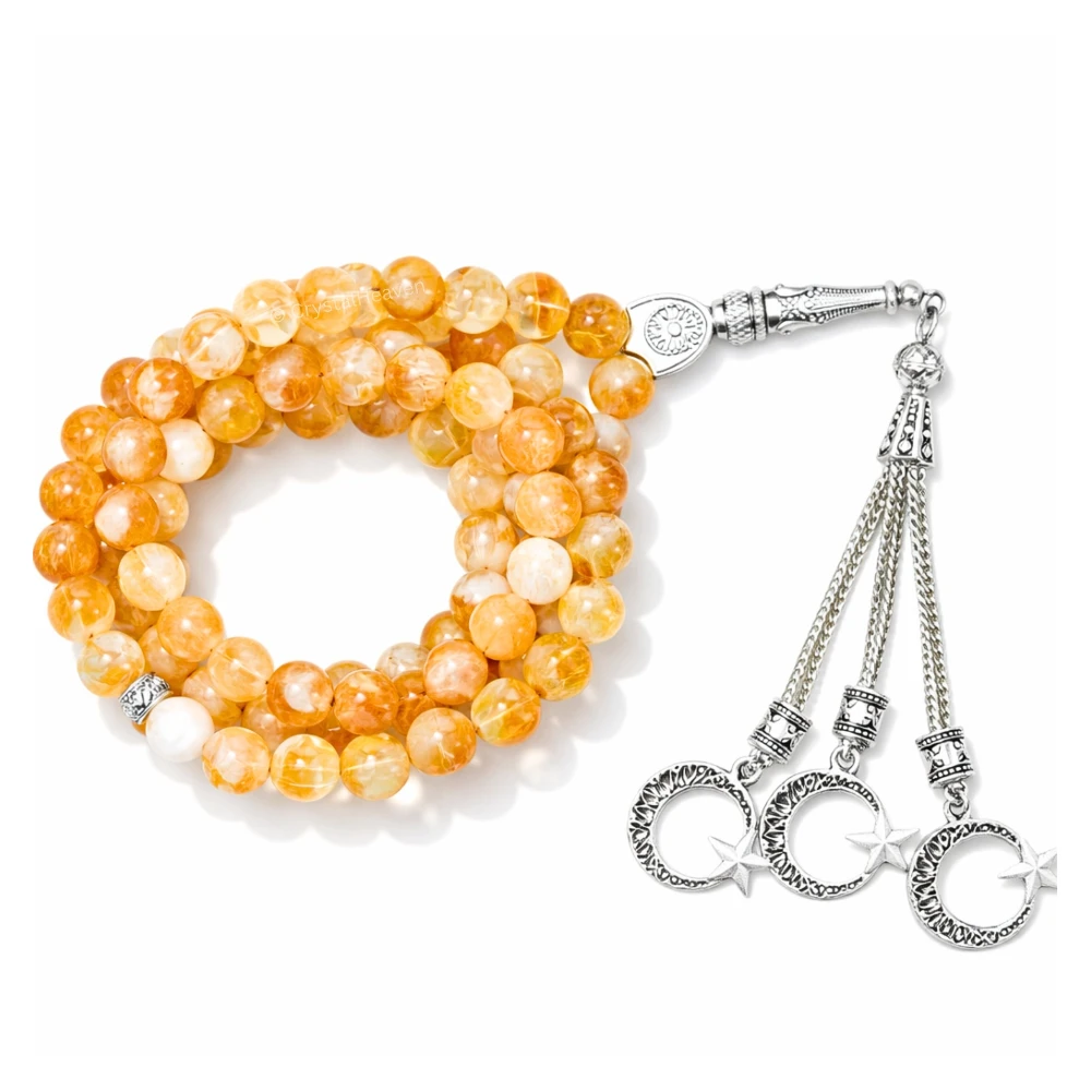 Natural Citrine Crystal Tasbih (Silver)
