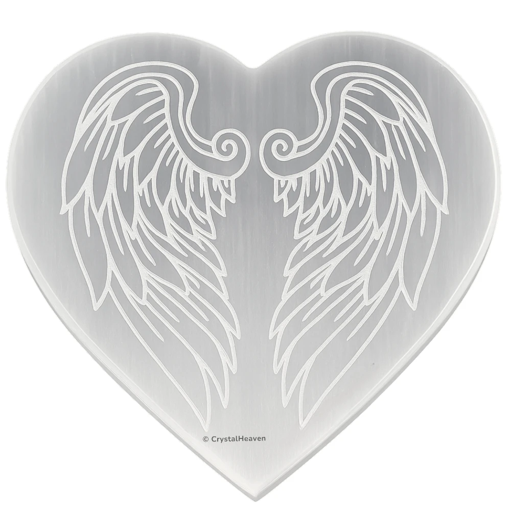 Selenite Charging Plate with Angel Wing Heart