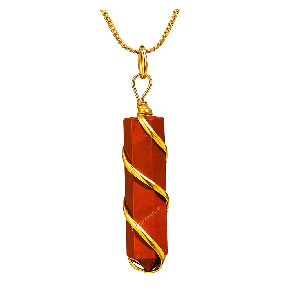 Red Jasper Necklace - Spiral Pencil Point (Gold)