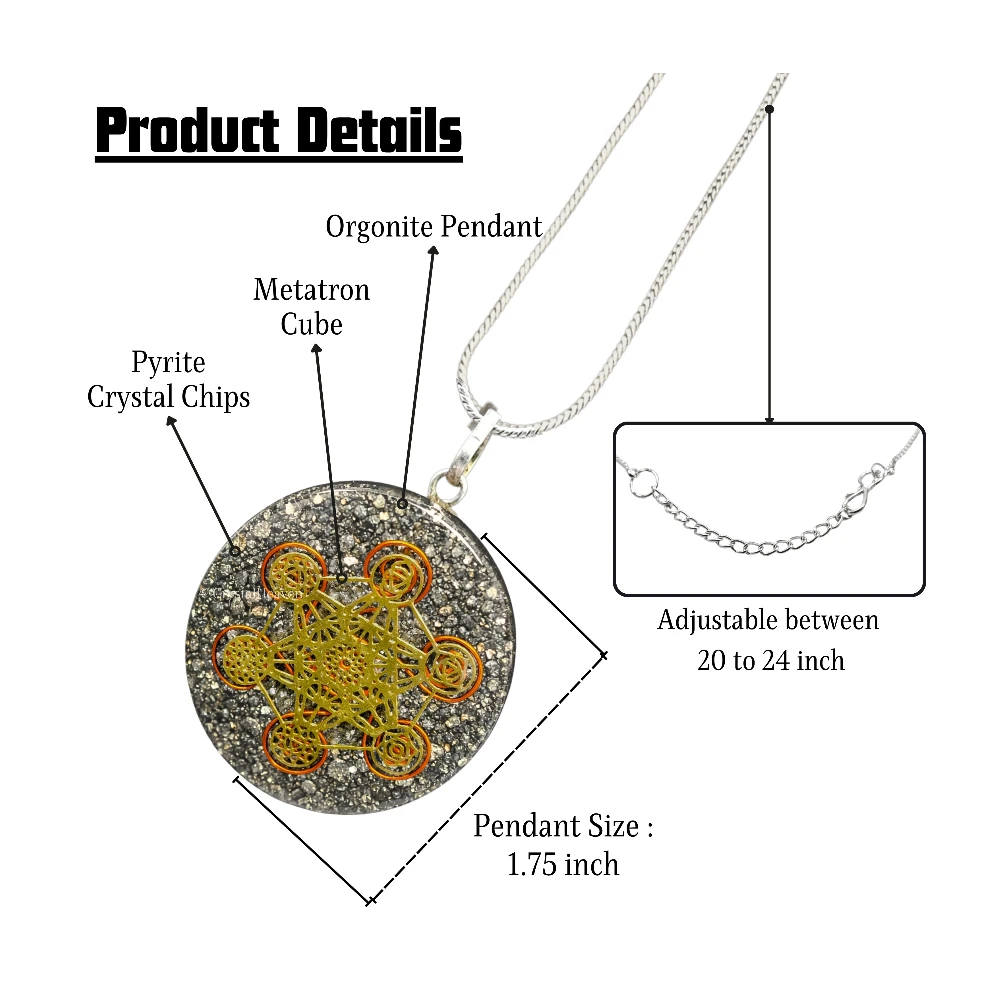 Pyrite Crystal Orgone Pendant - Chakra Metatron Cube