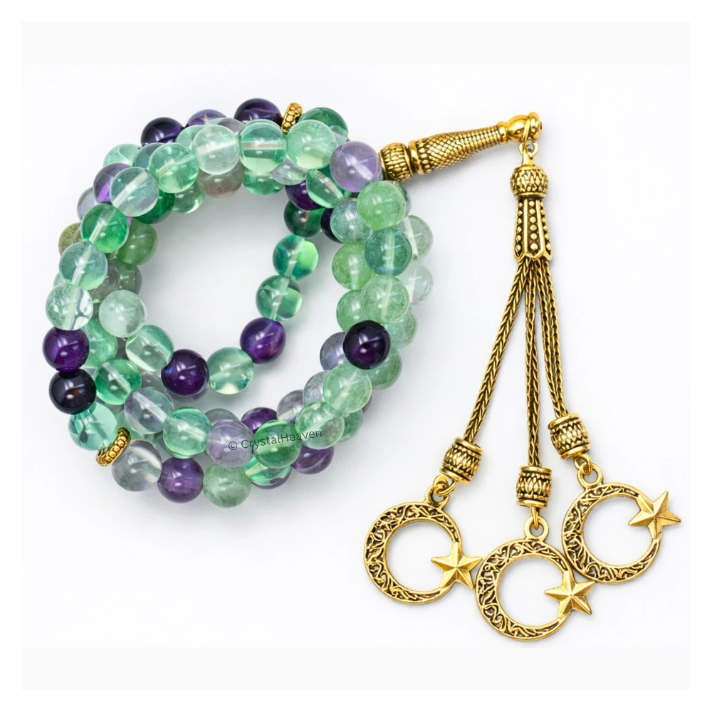 Multi Fluorite Crystal Tasbih (Gold)