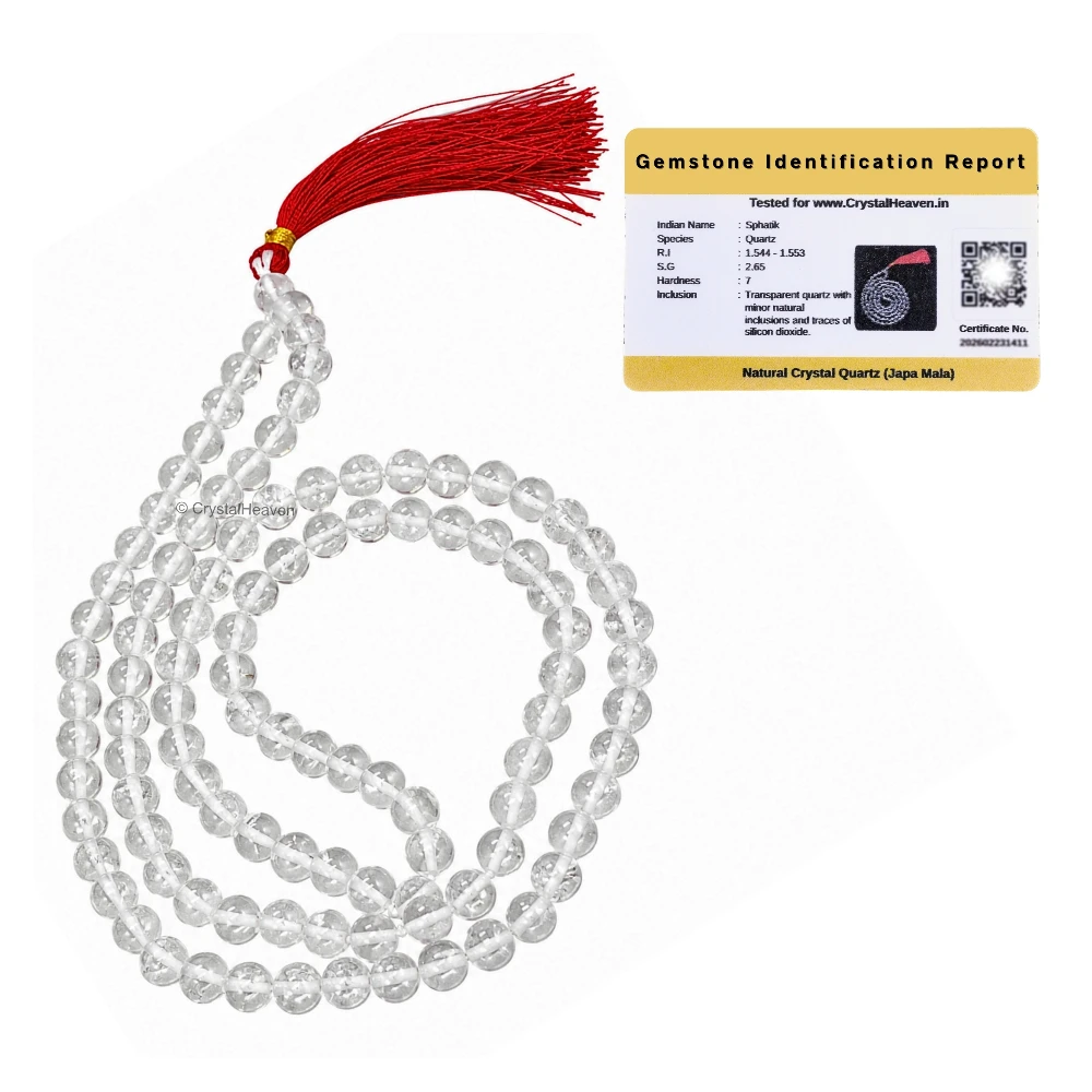 Sphatik Mala - B Grade 108 Beads (8mm) (Without Knot)