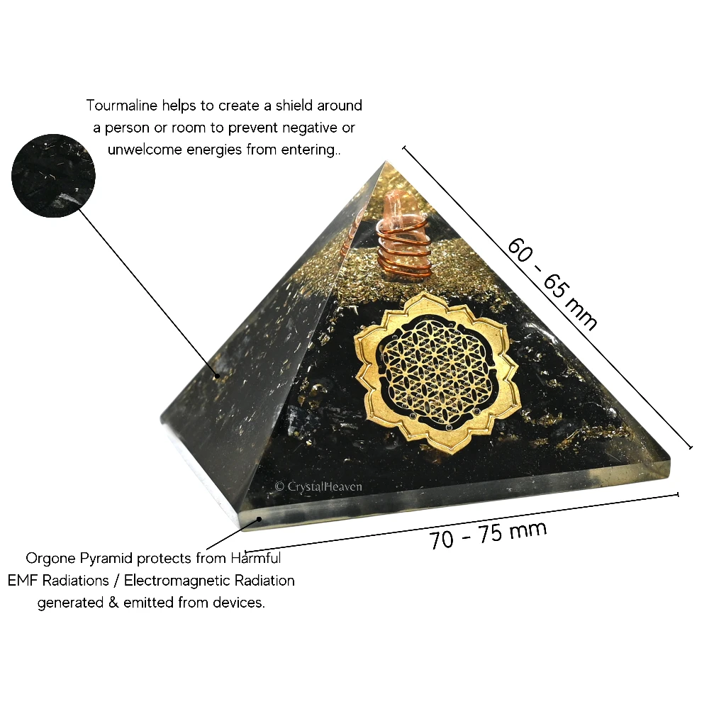 Black Tourmaline Orgone Pyramid (Lotus Flower Of Life)