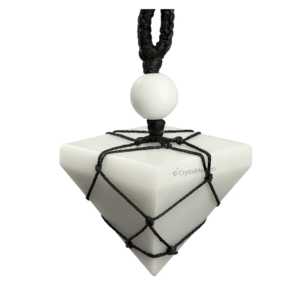 Snow Quartz Pyramid Macrame Pendant Necklace