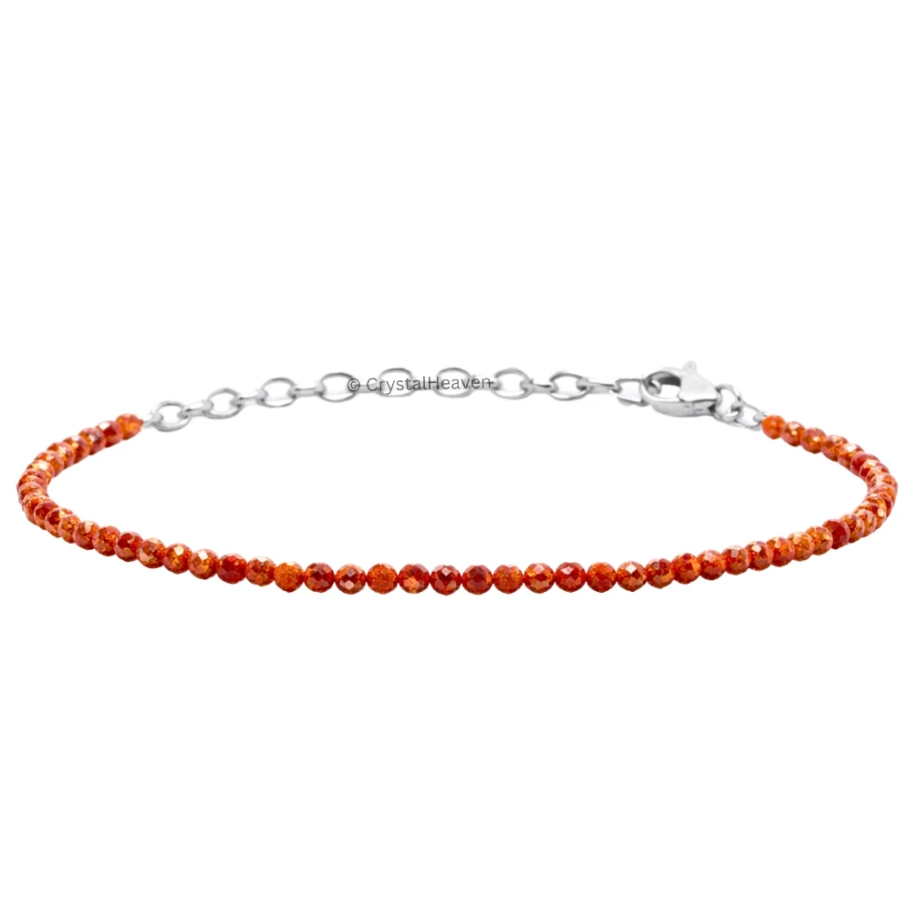 Red Goldstone Bracelets - 2mm Faceted Beads (Silver)
