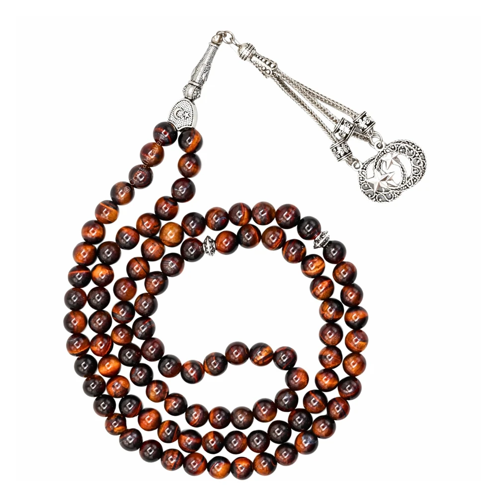 Red Tiger Eye Crystal Tasbih (Silver)