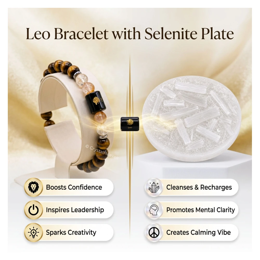 Leo Bracelet (सिंह राशि) - Tiger Eye & Citrine (With Selenite Plate)