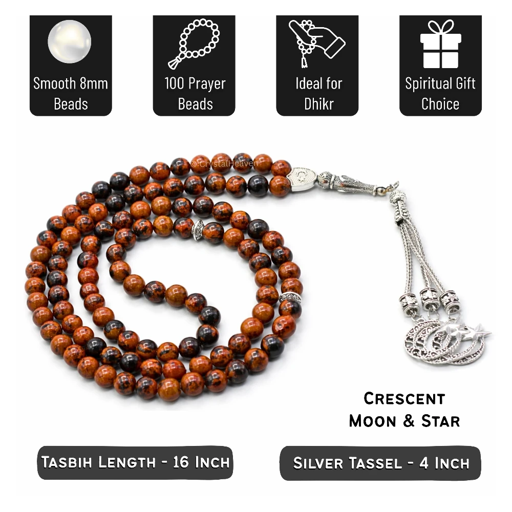 Mahogany Obsidian Crystal Tasbih (Silver)