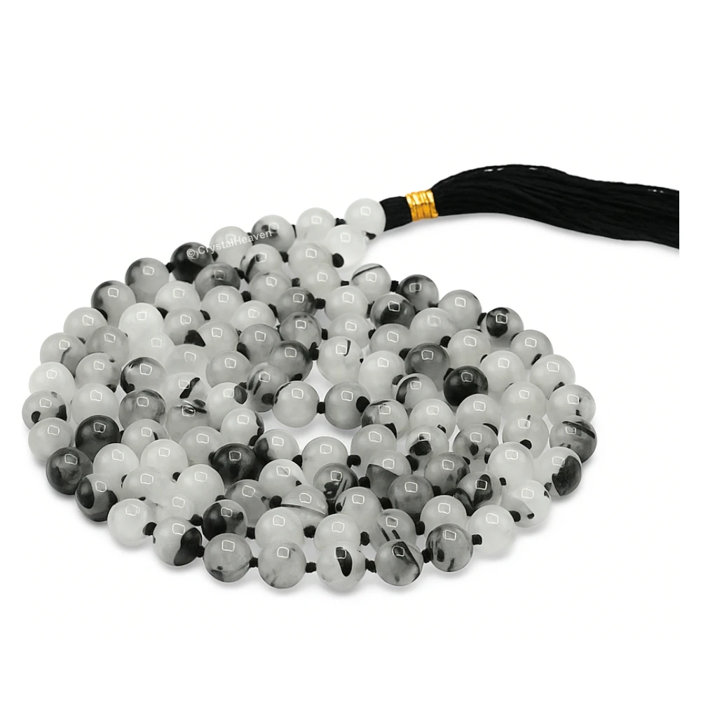 Black Rutilated Quartz Japa Mala (Hand Knotted)