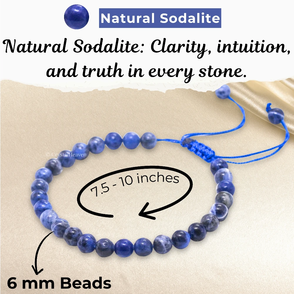 Sodalite Healing Crystal Bracelets - 6mm Beads (Adjustable)