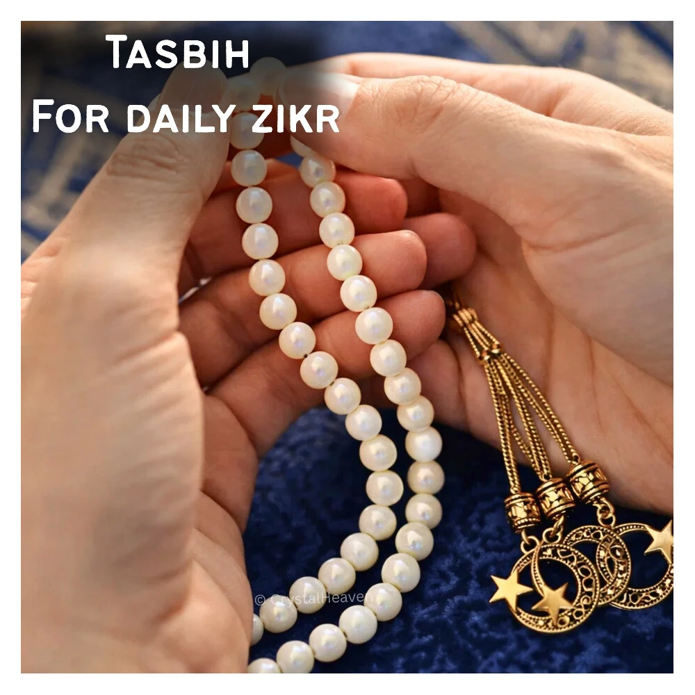 Mother of Pearl Crystal Tasbih (Gold)