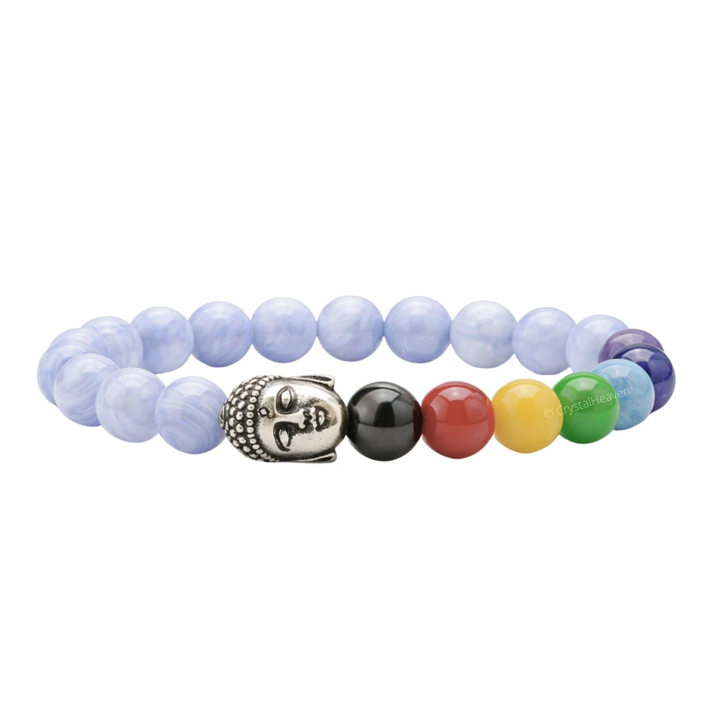 Blue Lace Agate Chakra with Buddha Bracelet (Elastic)