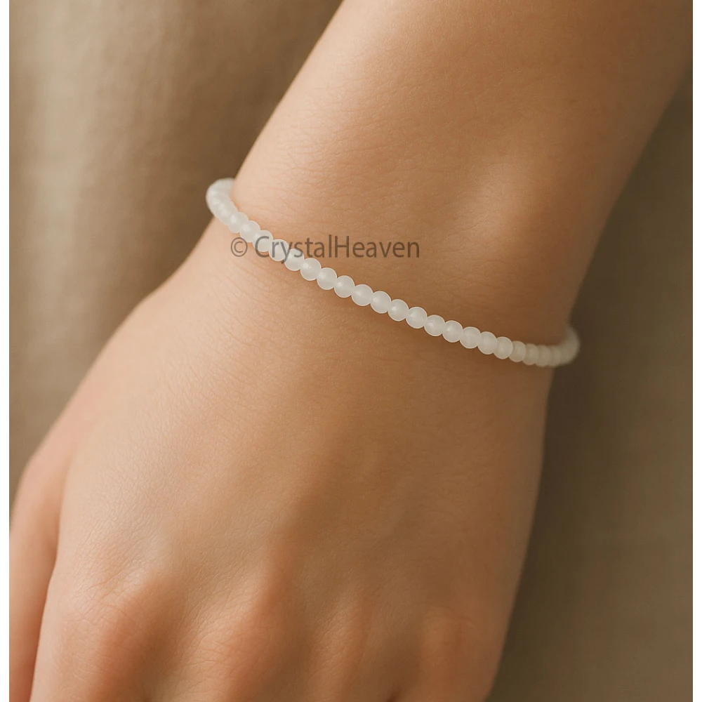 Rainbow Moonstone Bracelets - 2mm Faceted Beads (Silver)