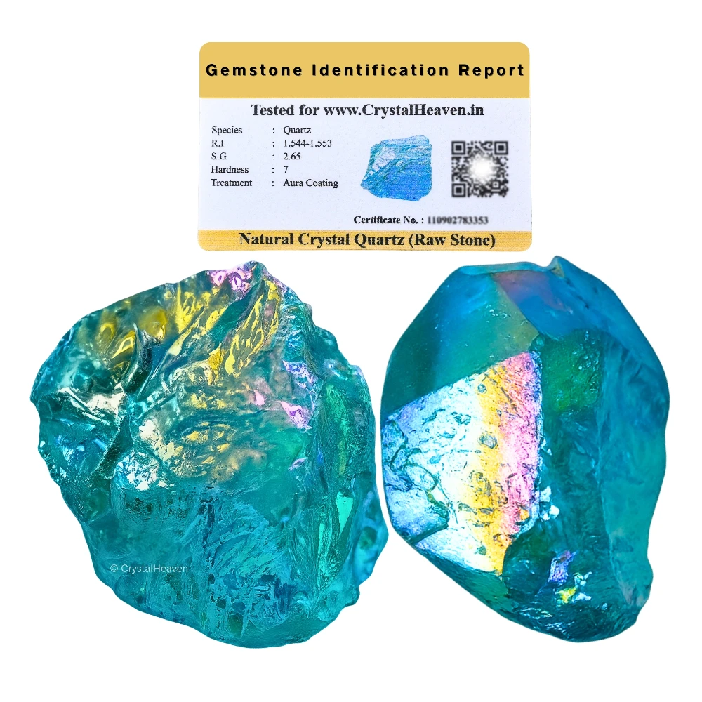 Raw Aqua Aura Quartz Crystals (2 Pieces)