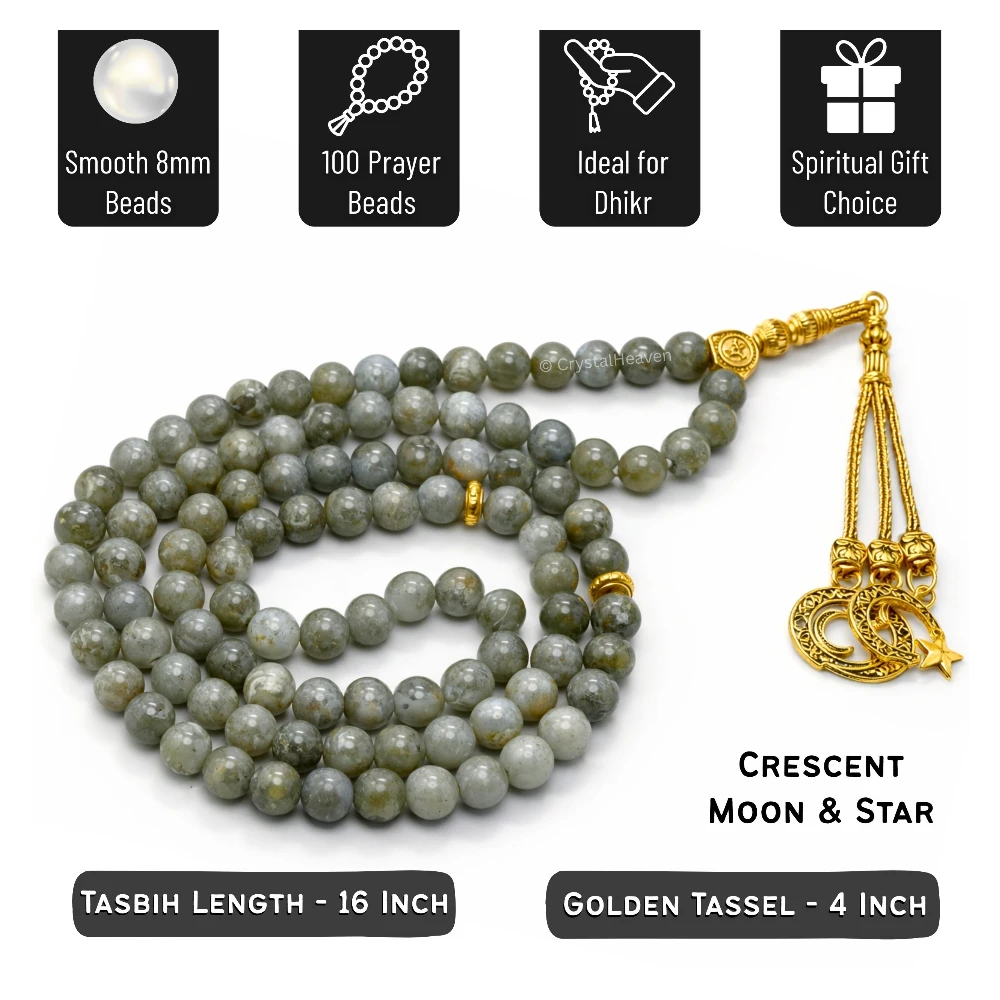 Labradorite Crystal Tasbih (Gold)