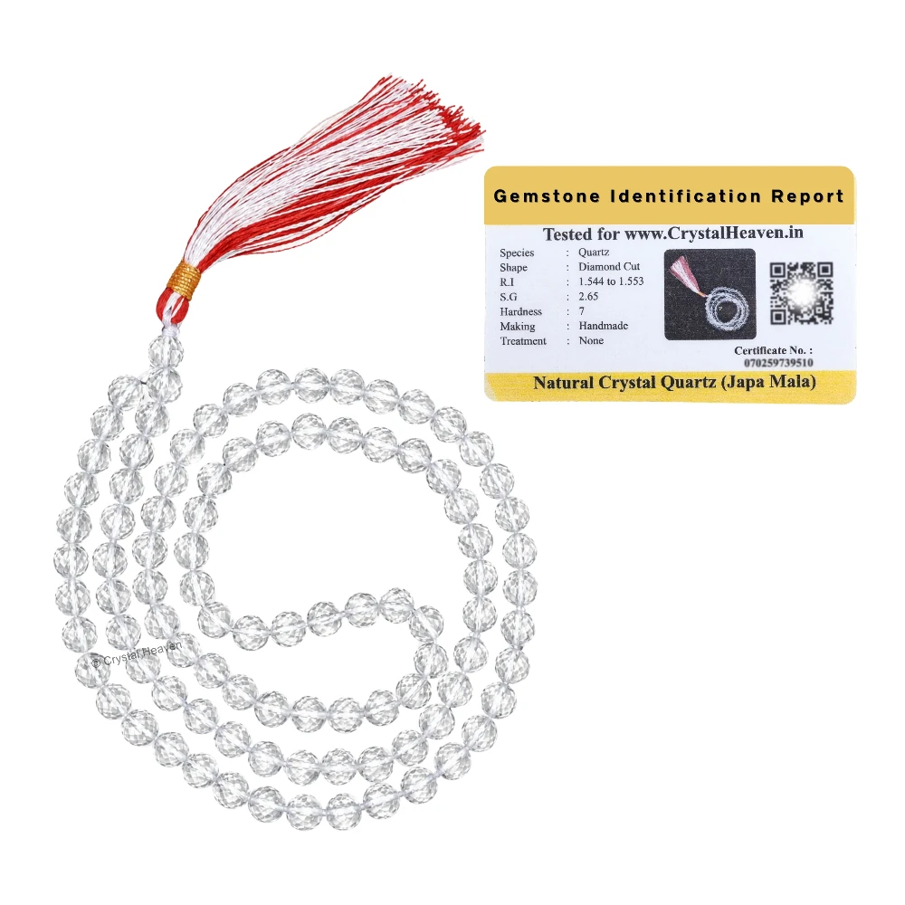 Sphatik Mala - Diamond Cut 108 Beads (7mm) (Without Knot)