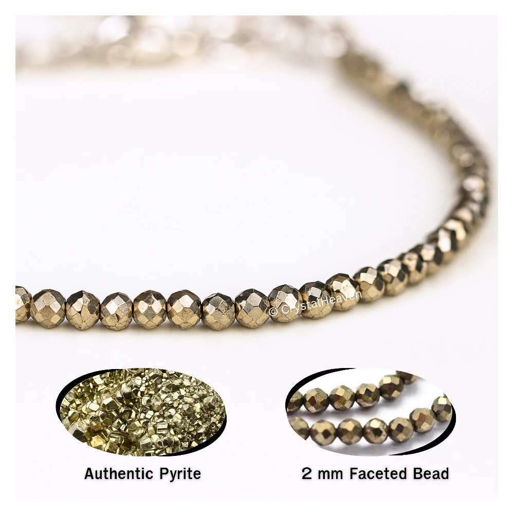 Pyrite Bracelets - 2mm Faceted Beads (Silver)