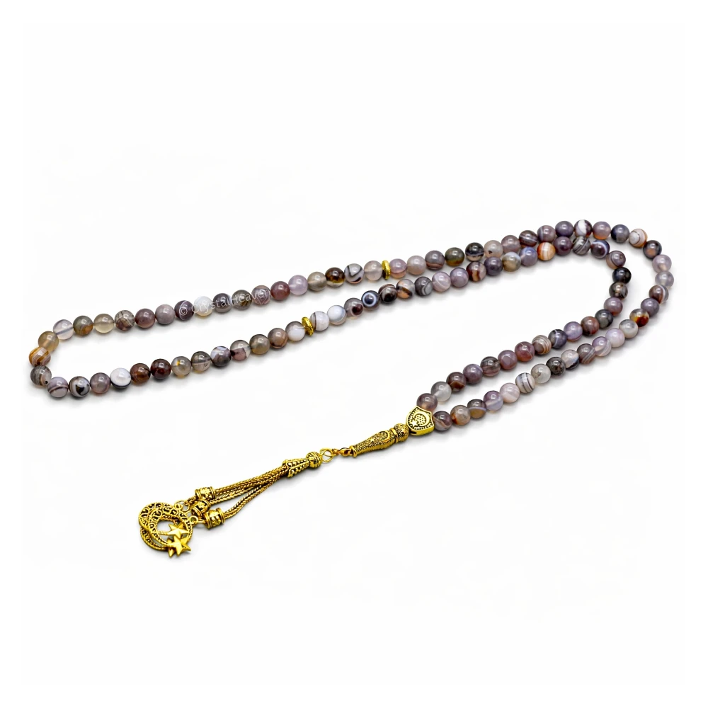 Botswana Agate Crystal Tasbih (Gold)