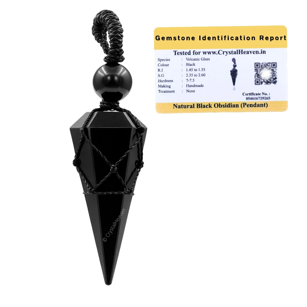 Black Obsidian Pendulum Pendant Necklace (Macrame)