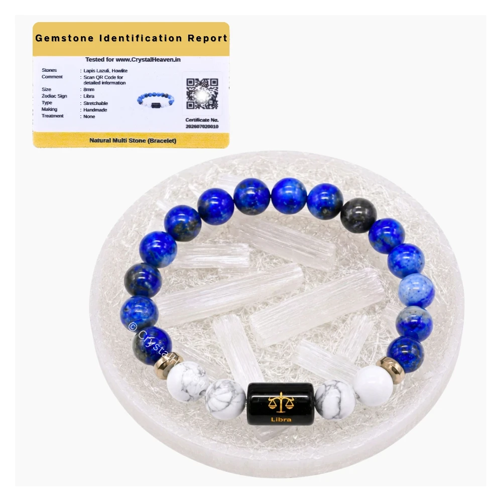 Libra Bracelet (तुला राशि) - Lapis Lazuli & Howlite (With Selenite Plate)
