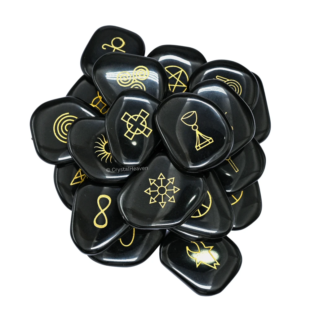 Black Agate Pagan Wiccan Stones (Set of 23)