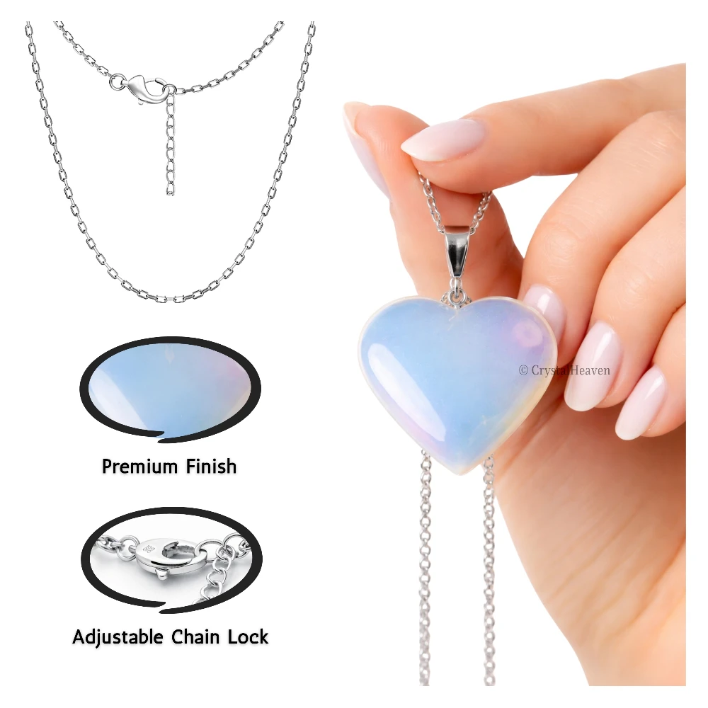 Opalite Heart Crystal Necklace (Puffy Heart)