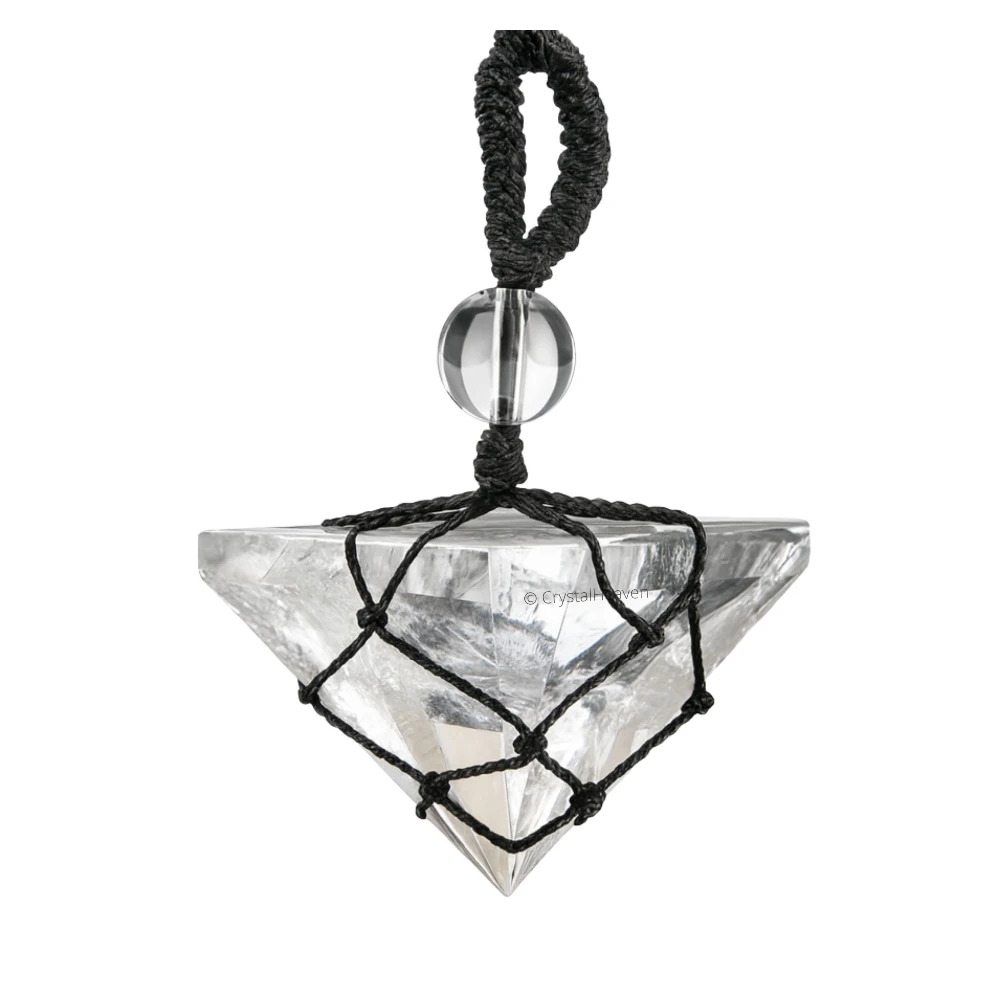 Clear Quartz Pyramid Macrame Pendant Necklace