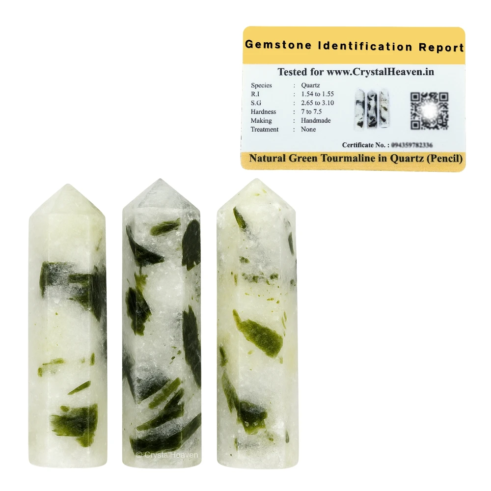 Green Tourmaline In Quartz Pencil Points (Set of 3)