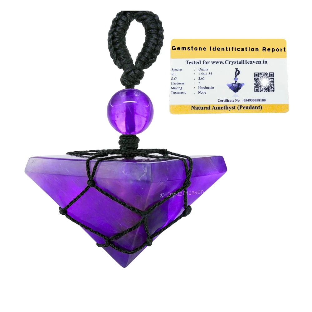 Amethyst Pyramid Macrame Pendant Necklace
