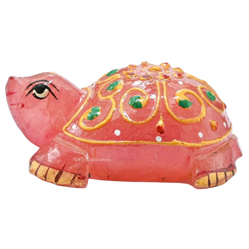 Rose Quartz Crystal Gemstone Hand Painted Tortoise (3-4 Inch)