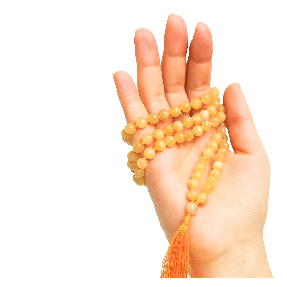 Golden Rutilated Quartz Japa Mala (Hand Knotted)