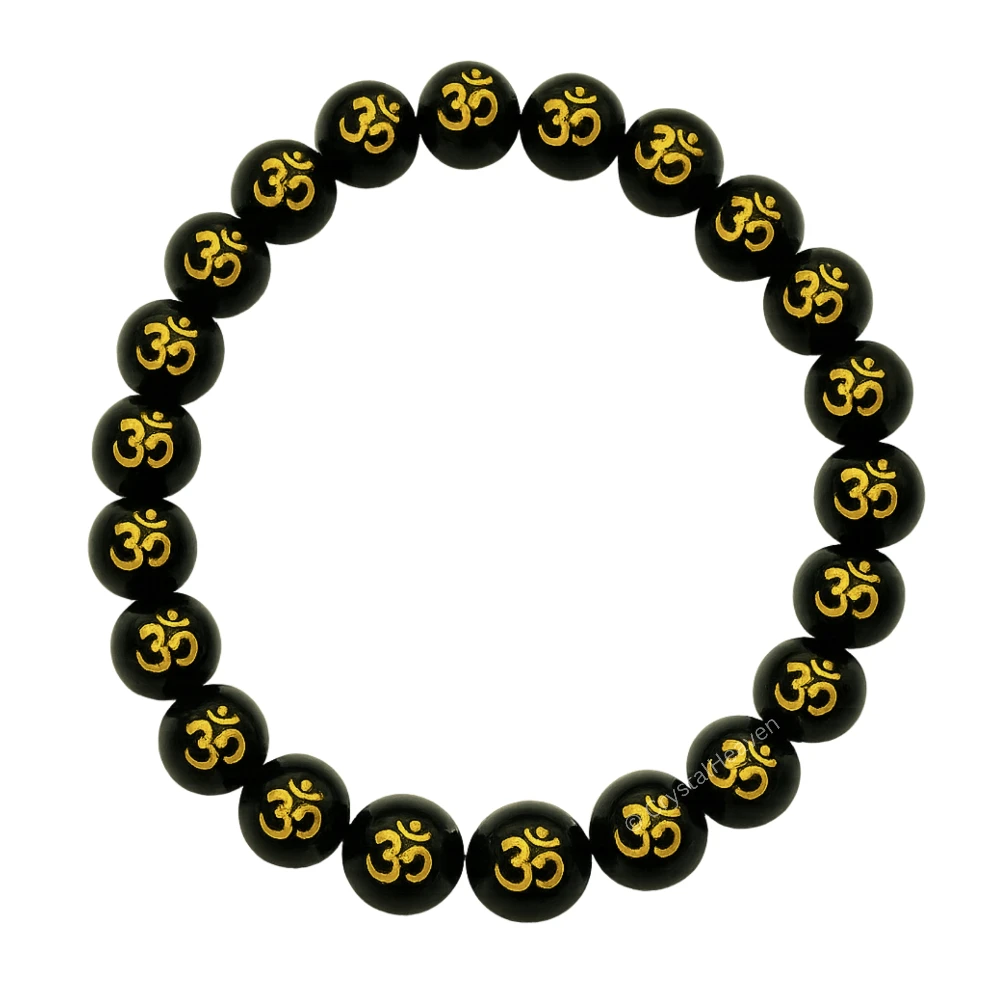 Black Agate OM Bracelet (Elastic)